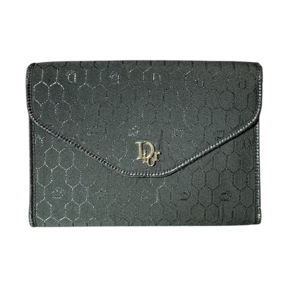 Dior Handbags - 1980s Christian Dior Honeycomb Web Monogram Satin Fabric Leather Shoulder Bag